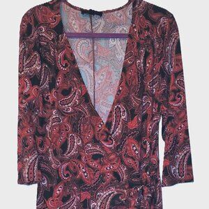 Ellos Faux Wrap Dress 18 3/4 Sleeves V Neck Paisley Print Gently Used